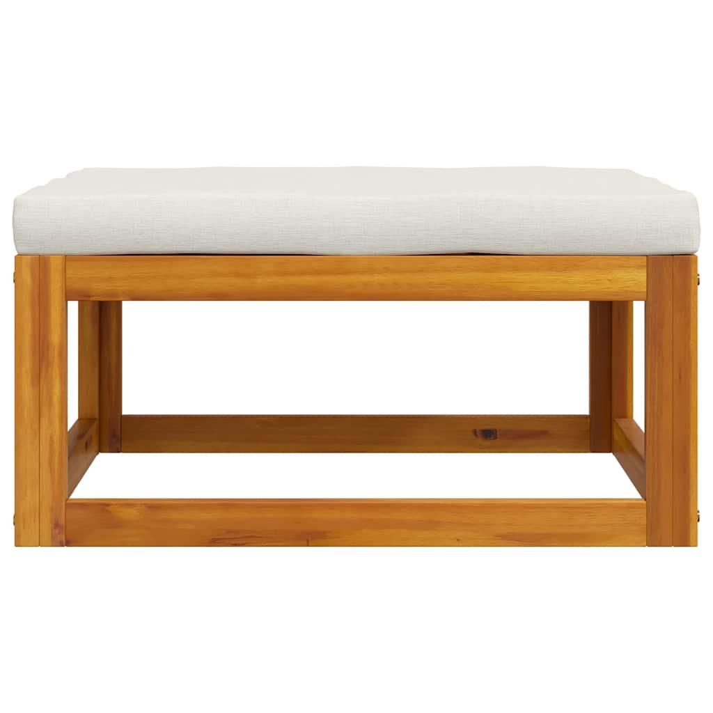Reposapiés con cojín blanco crema madera maciza de acacia