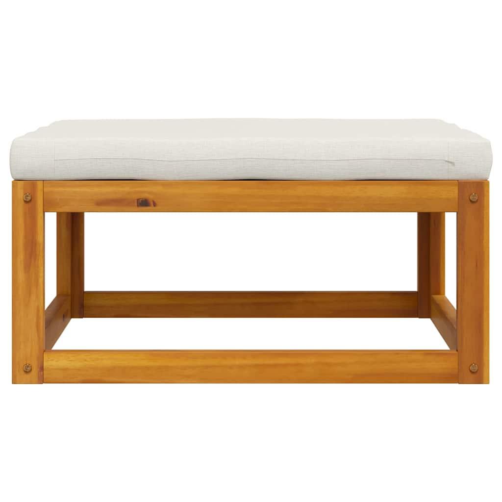Reposapiés con cojín blanco crema madera maciza de acacia