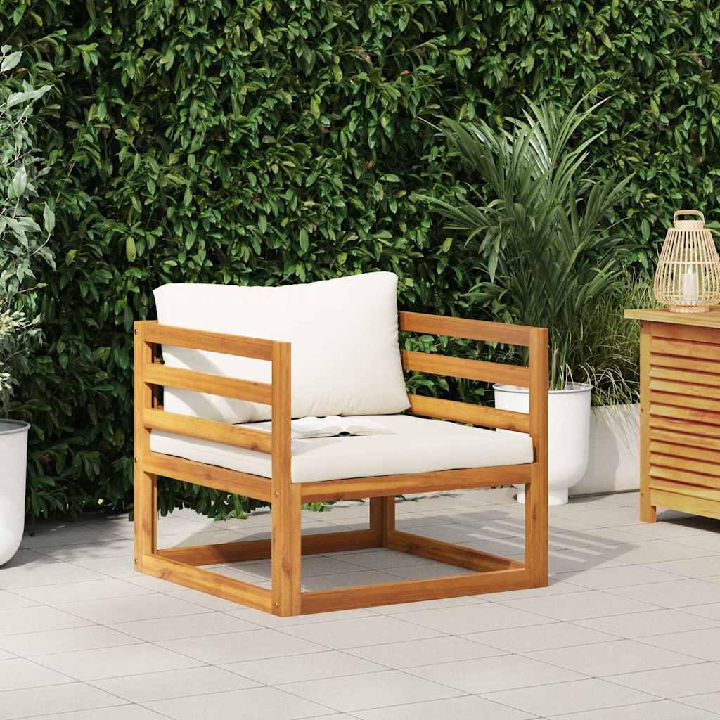 Silla de jardín y cojines blanco crema madera maciza de acacia