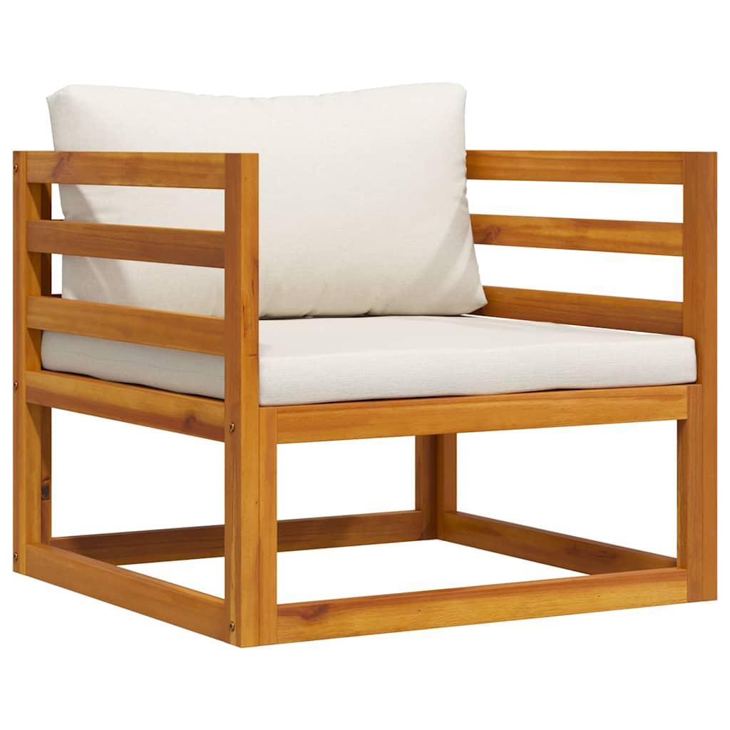 Silla de jardín y cojines blanco crema madera maciza de acacia