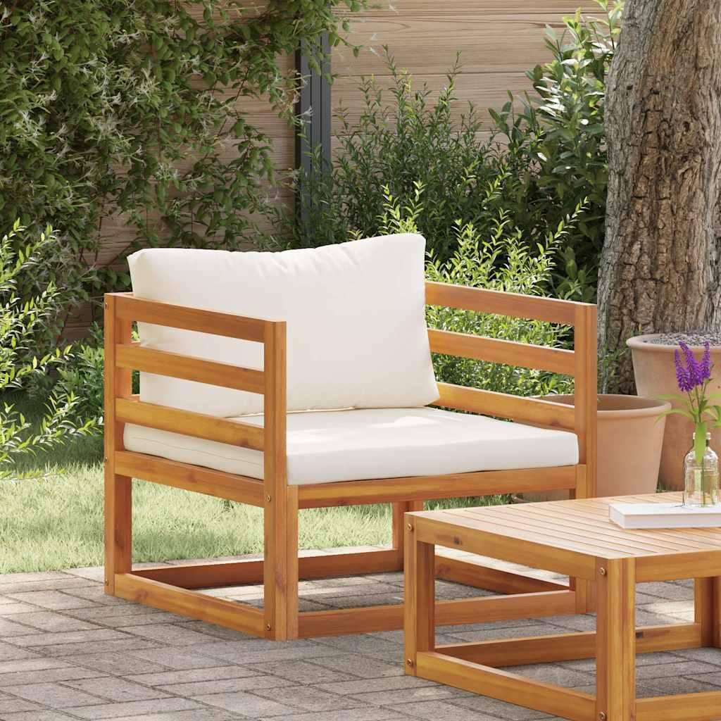 Silla de jardín y cojines blanco crema madera maciza de acacia