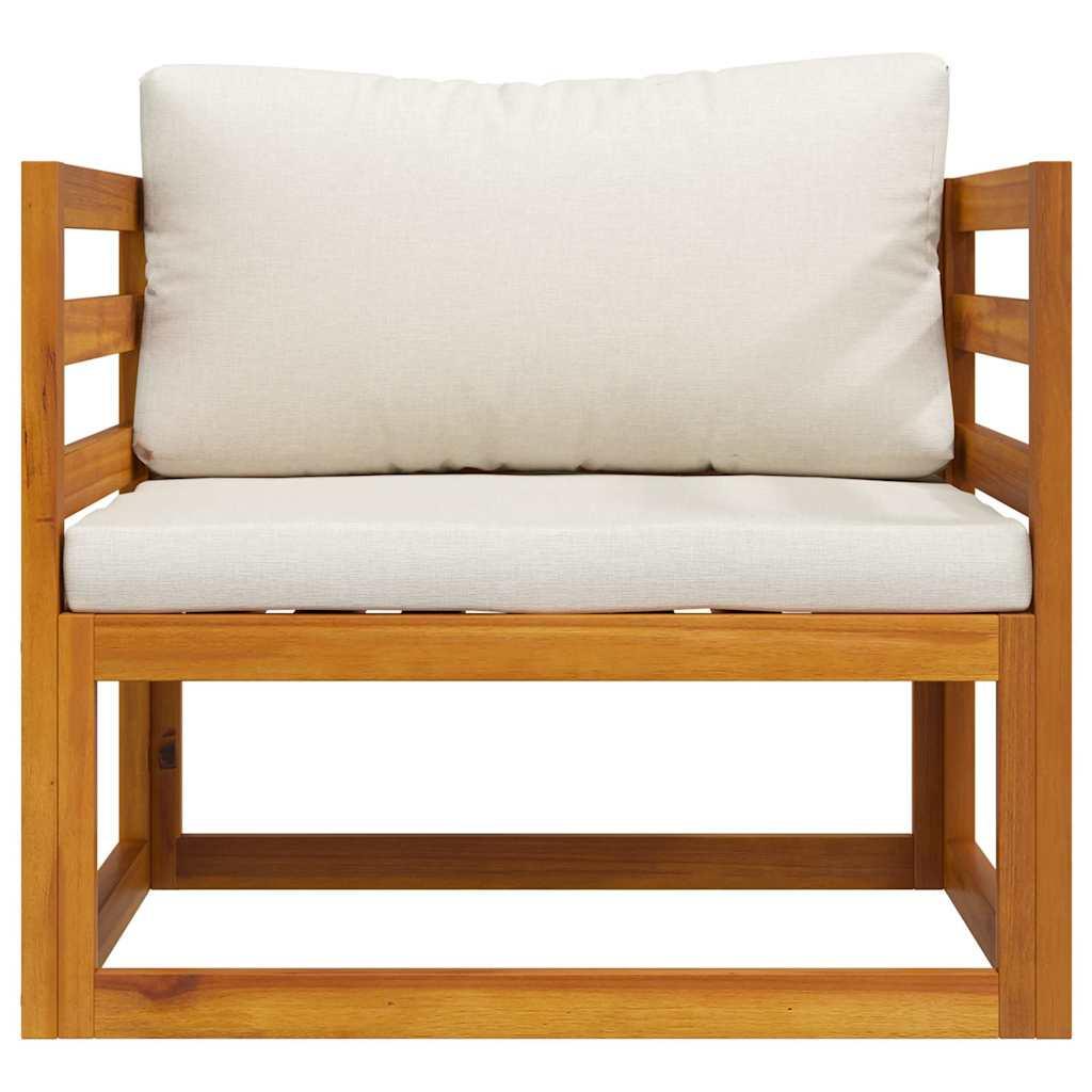 Silla de jardín y cojines blanco crema madera maciza de acacia