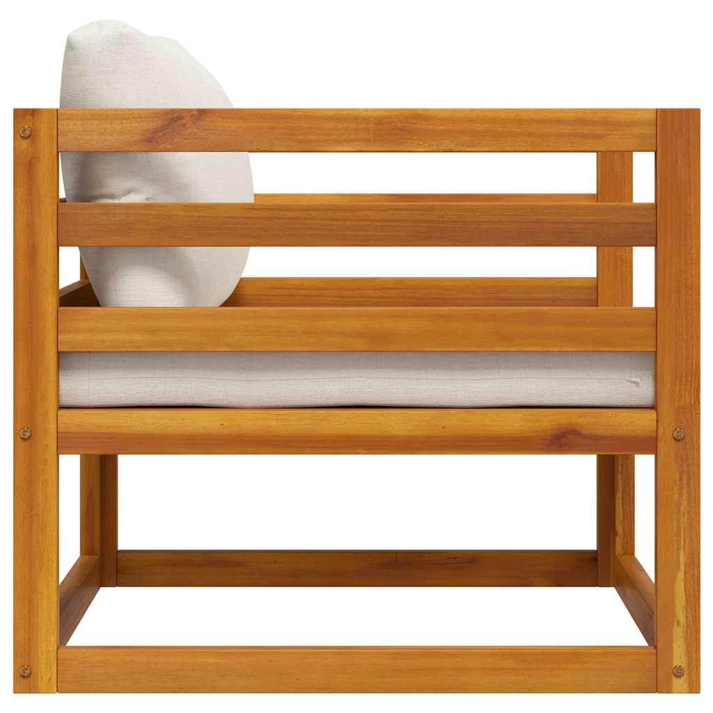 Silla de jardín y cojines blanco crema madera maciza de acacia