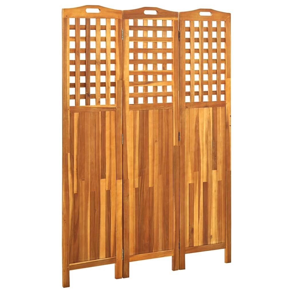 Biombo de 3 paneles de madera maciza de acacia 121,5x2x180 cm