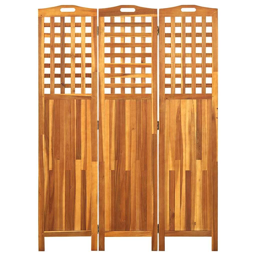 Biombo de 3 paneles de madera maciza de acacia 121,5x2x180 cm