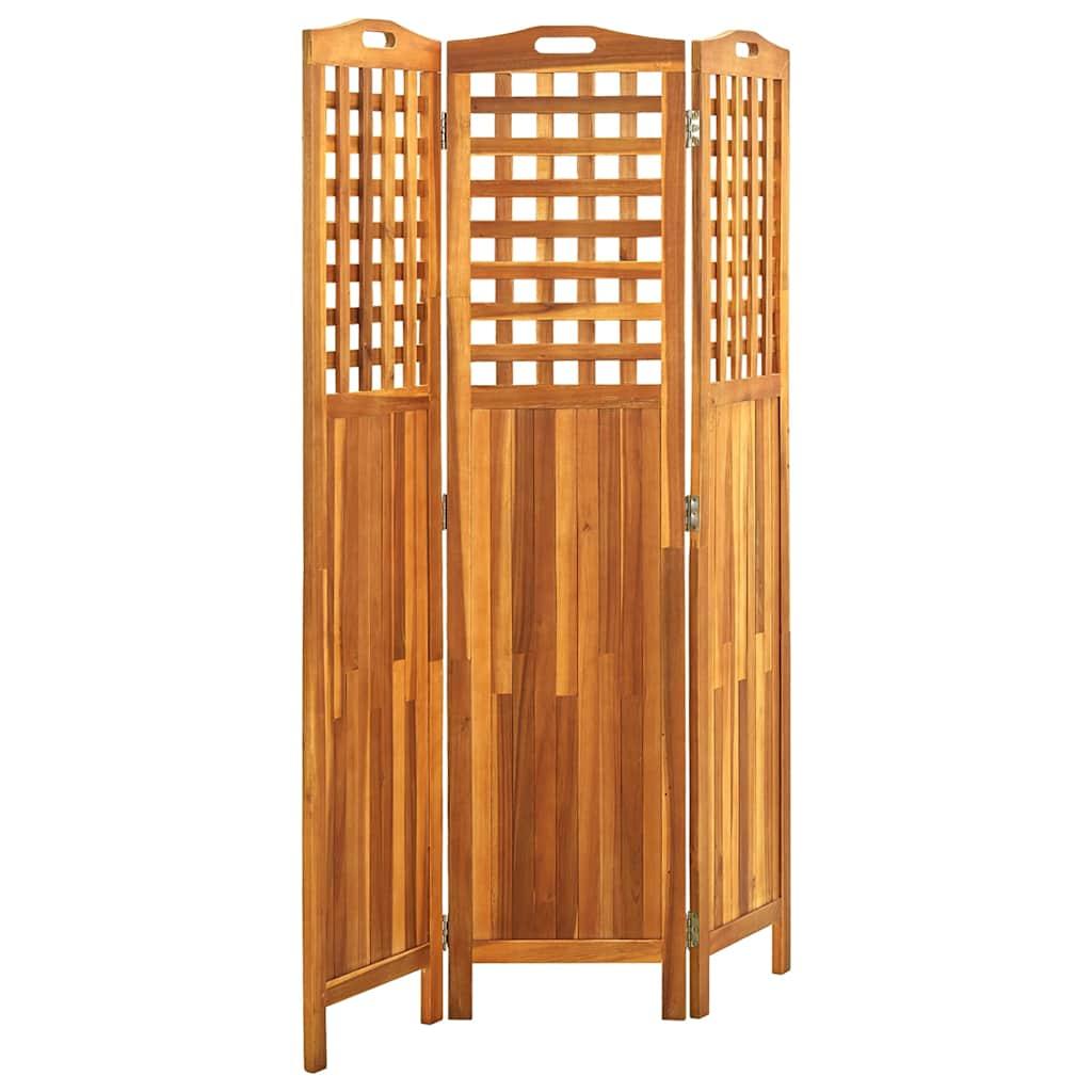 Biombo de 3 paneles de madera maciza de acacia 121,5x2x180 cm
