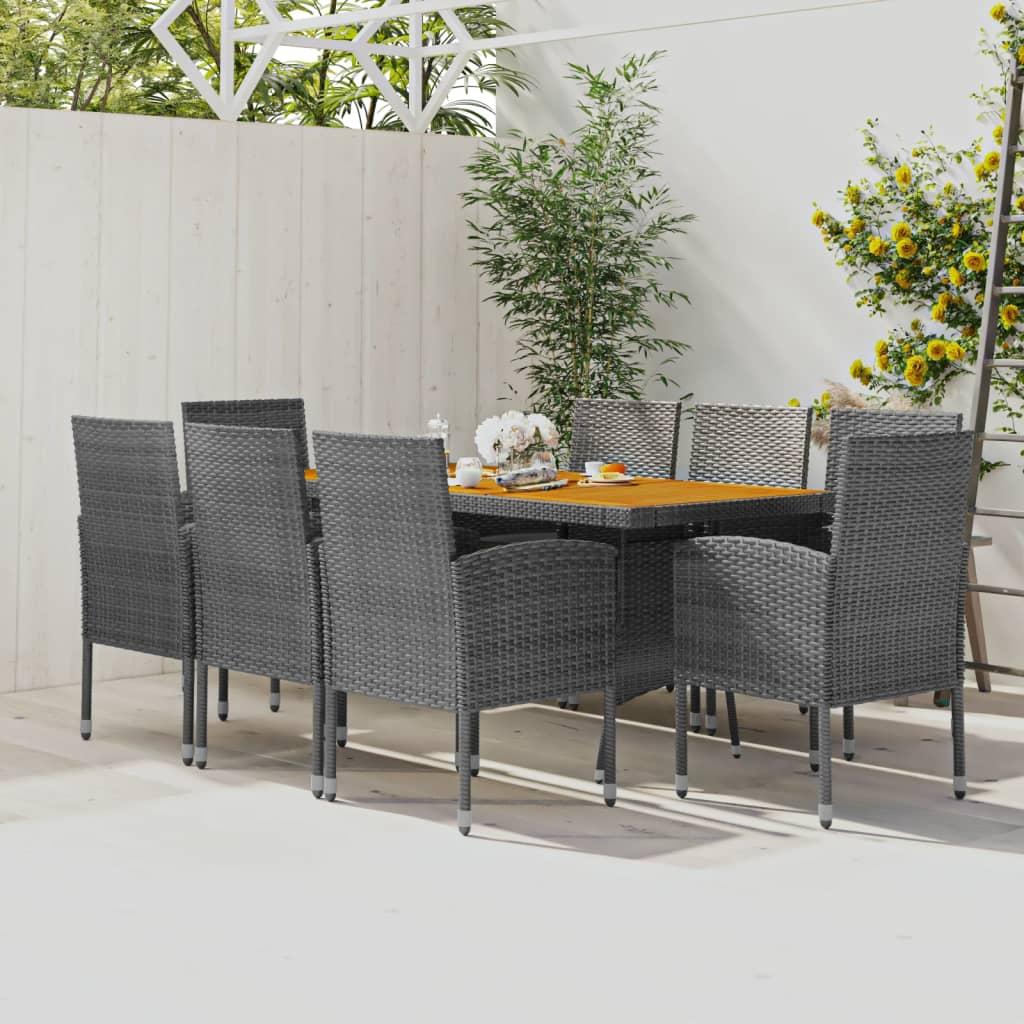 idaXL Juego de comedor de jardín 9 piezas ratán sintético negro