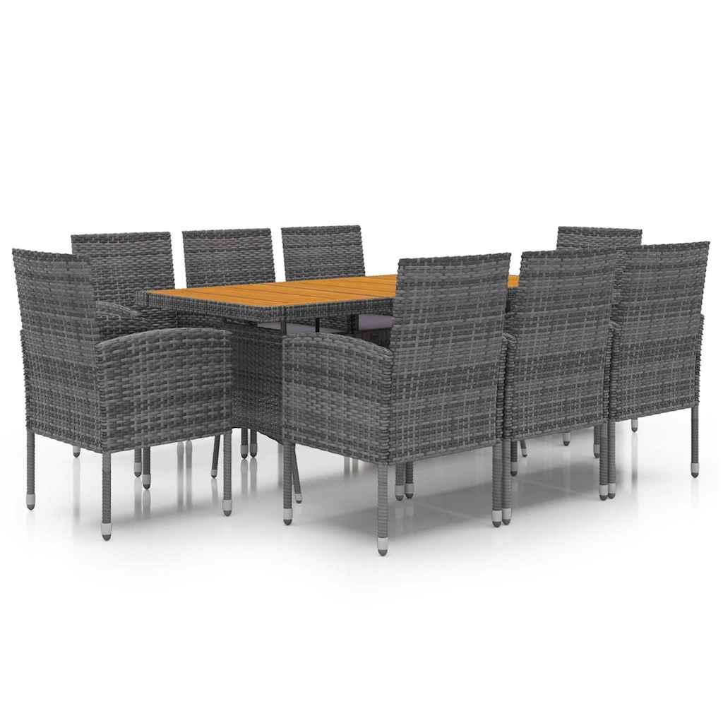 idaXL Juego de comedor de jardín 9 piezas ratán sintético negro