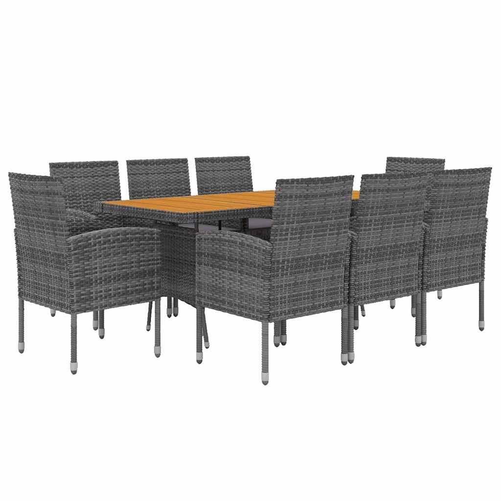 idaXL Juego de comedor de jardín 9 piezas ratán sintético negro