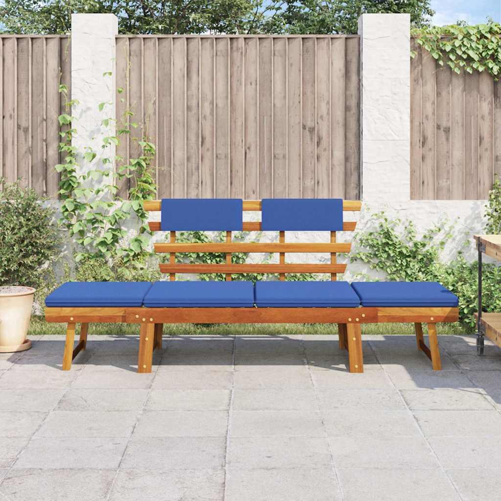 Banco de jardín con cojines 2 en 1 190 cm madera maciza acacia