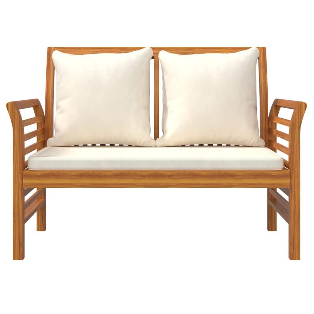 Banco de jardín cojines blanco crema madera maciza de acacia