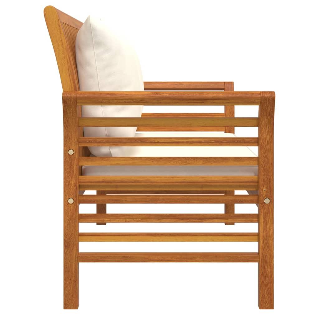 Banco de jardín cojines blanco crema madera maciza de acacia