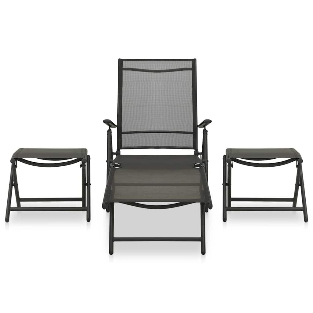 Set de muebles de jardín 3 piezas textilene aluminio negro