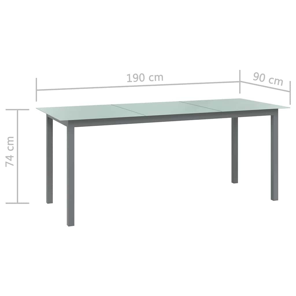 Mesa de jardín de aluminio y vidrio gris claro 150x90x74 cm