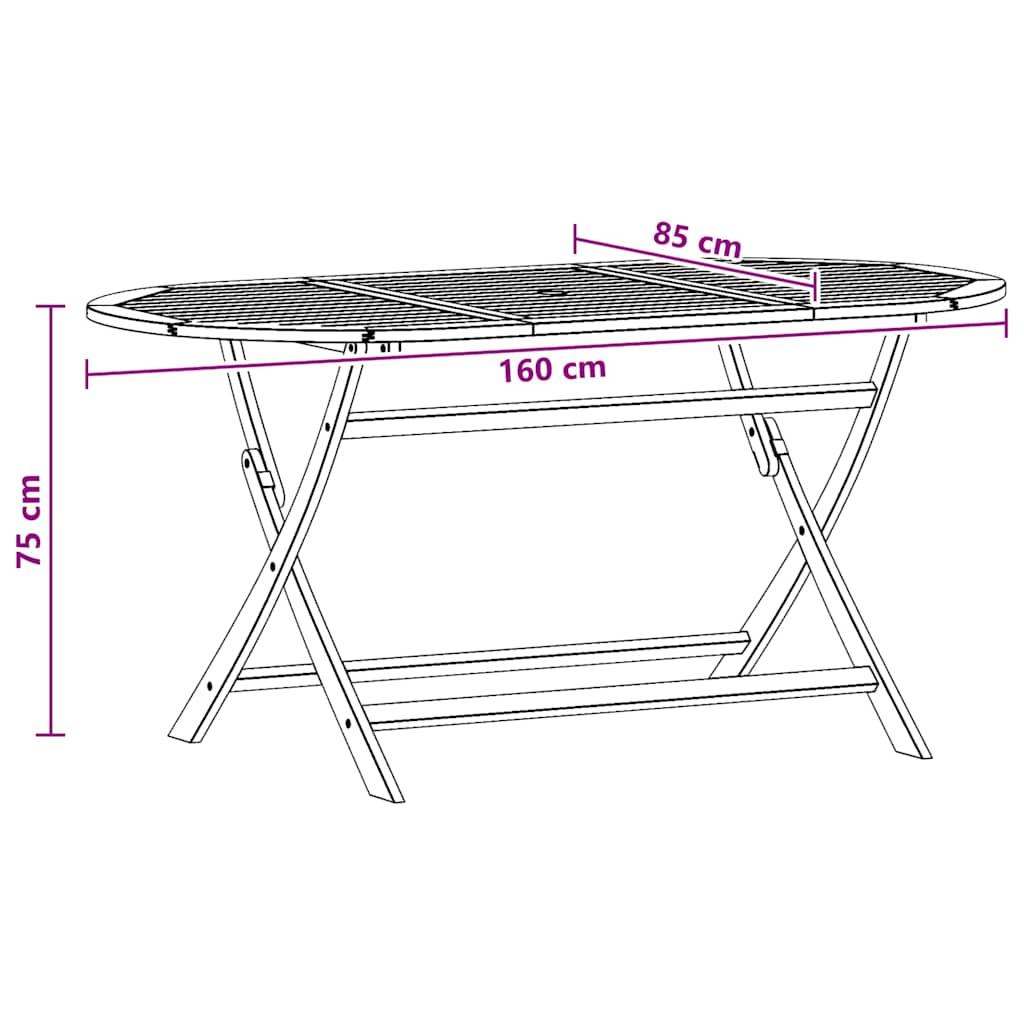 Mesa jardín plegable 160x85x75 cm madera maciza de eucalipto