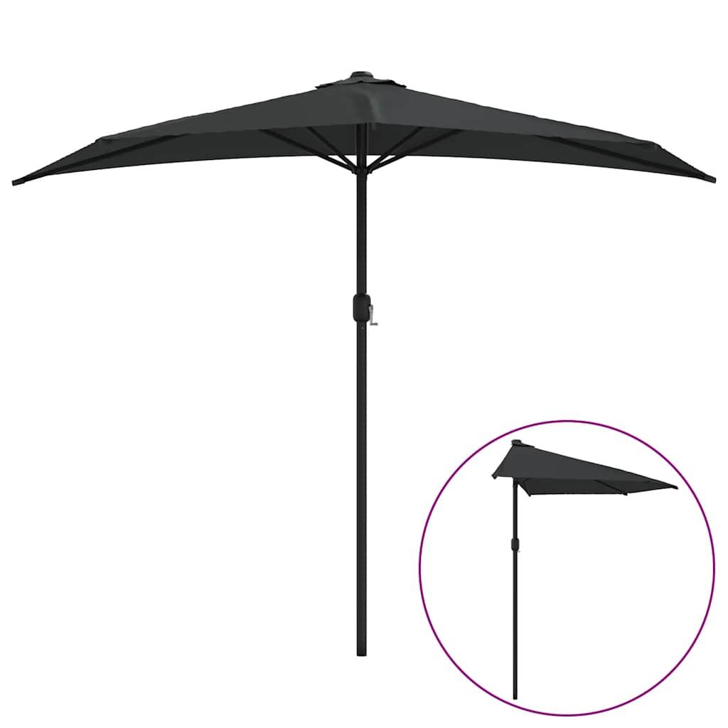 Sombrilla balcón semicircular palo aluminio negro 270x144x222cm