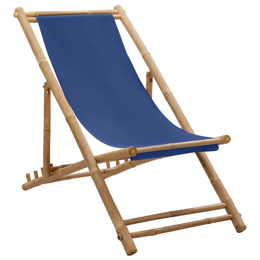 Silla de playa de bambú y lona blanco crema
