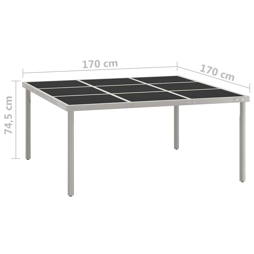Mesa de comedor para jardín acero y vidrio negro 200x100x74 cm