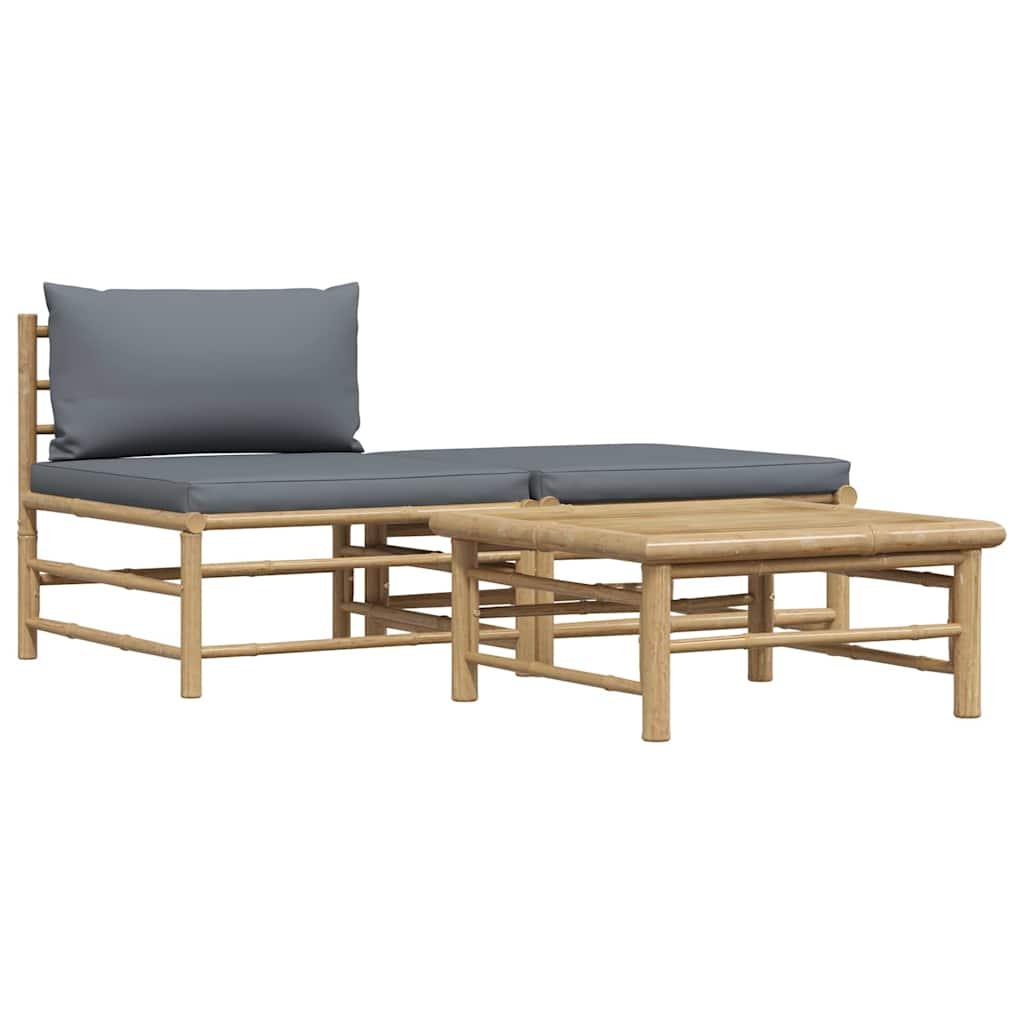Set de muebles de jardín 3 piezas bambú y cojines blanco crema