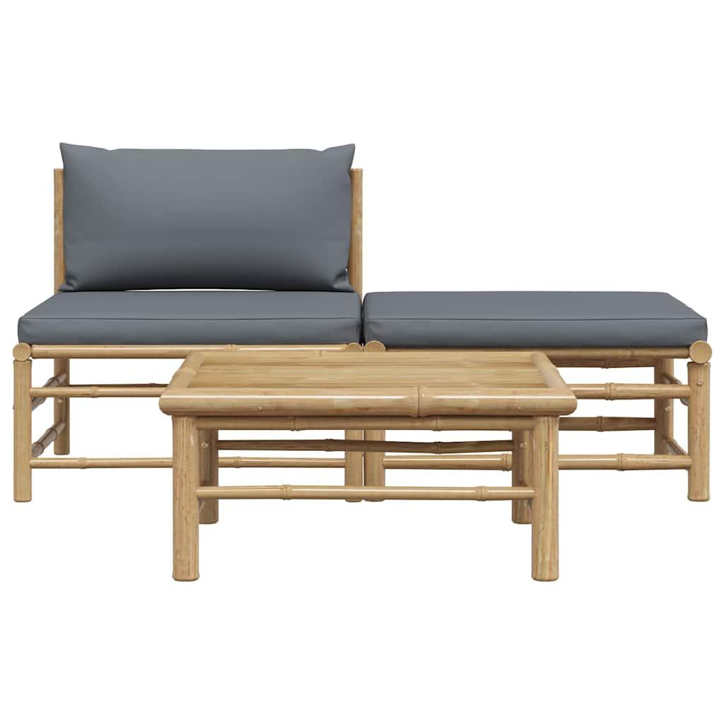 Set de muebles de jardín 3 piezas bambú y cojines blanco crema