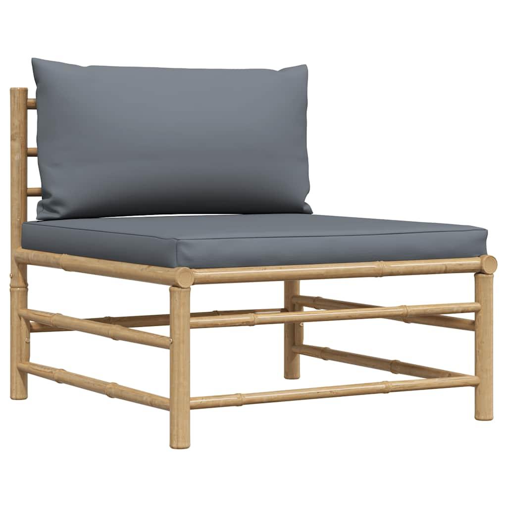 Set de muebles de jardín 3 piezas bambú y cojines blanco crema