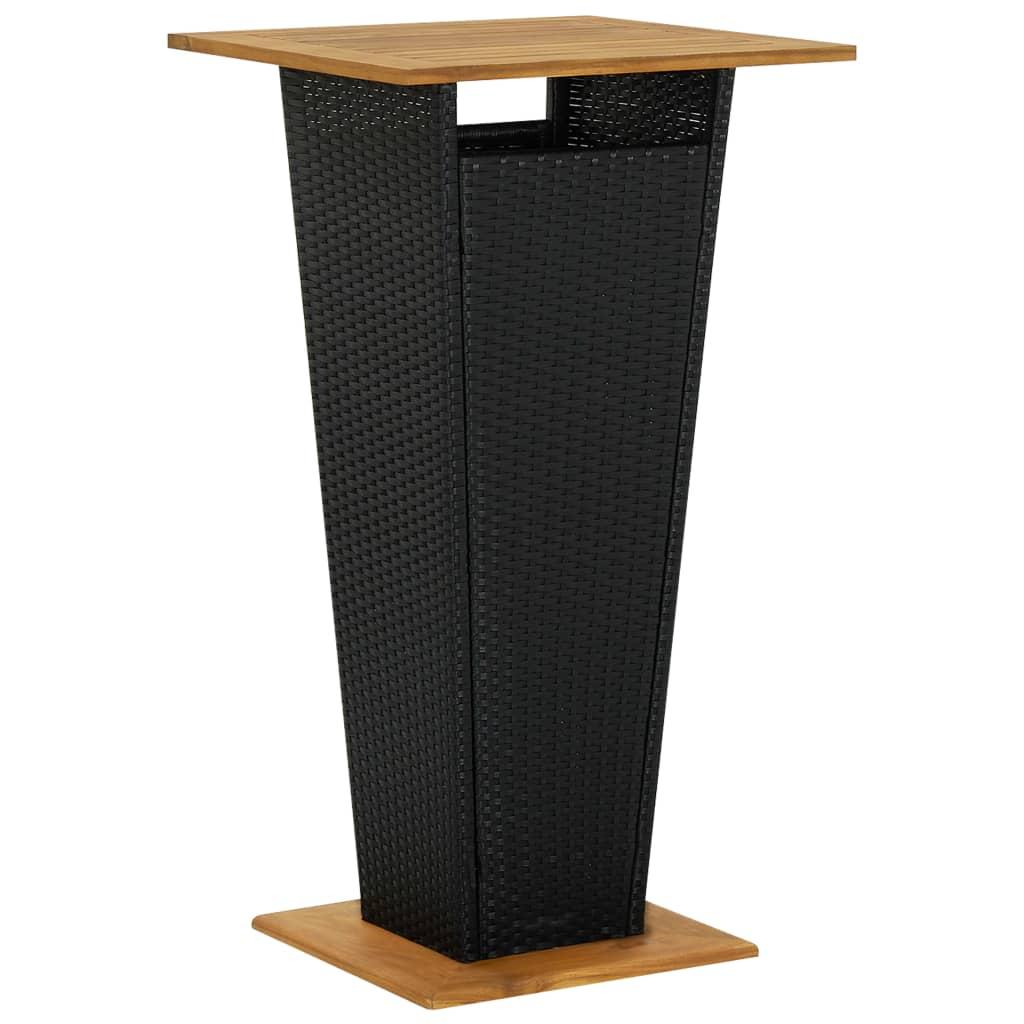 Mesa alta ratán sintético y madera de acacia negro 80x80x110 cm