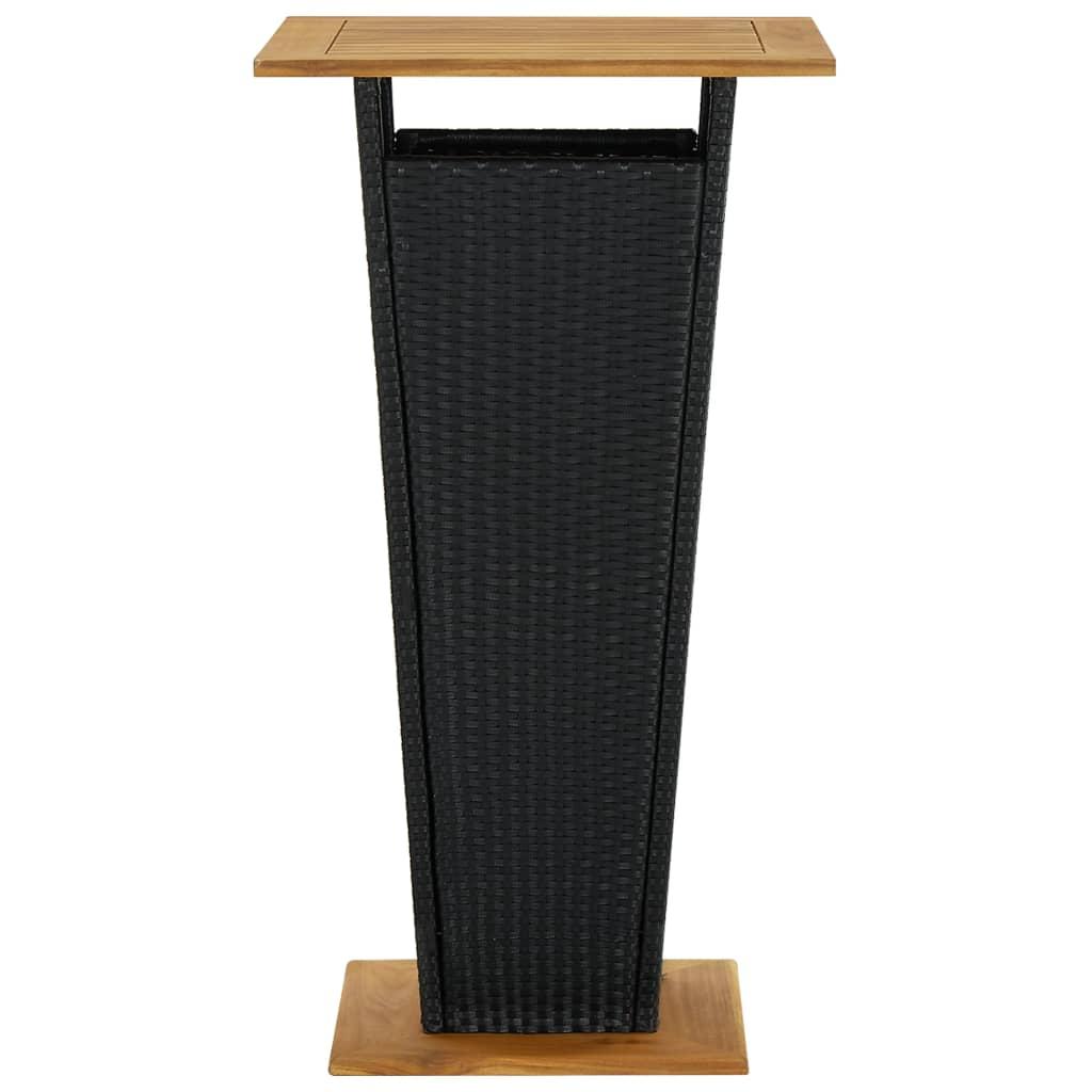 Mesa alta ratán sintético y madera de acacia negro 80x80x110 cm