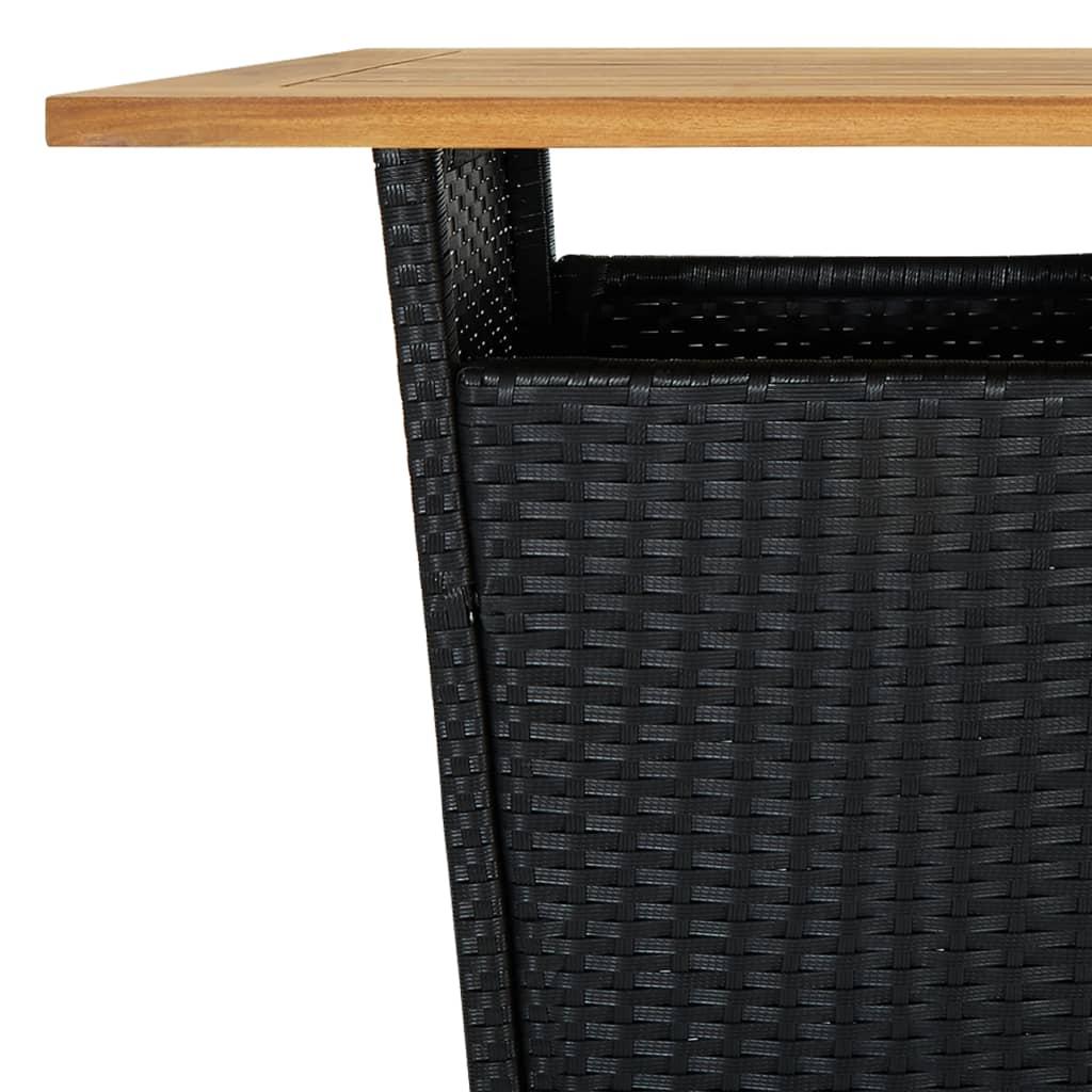 Mesa alta ratán sintético y madera de acacia negro 80x80x110 cm