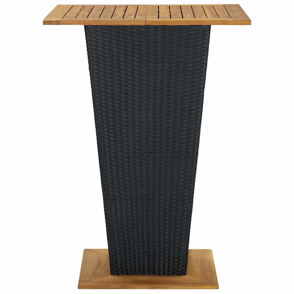 Mesa alta ratán sintético y madera de acacia negro 80x80x110 cm