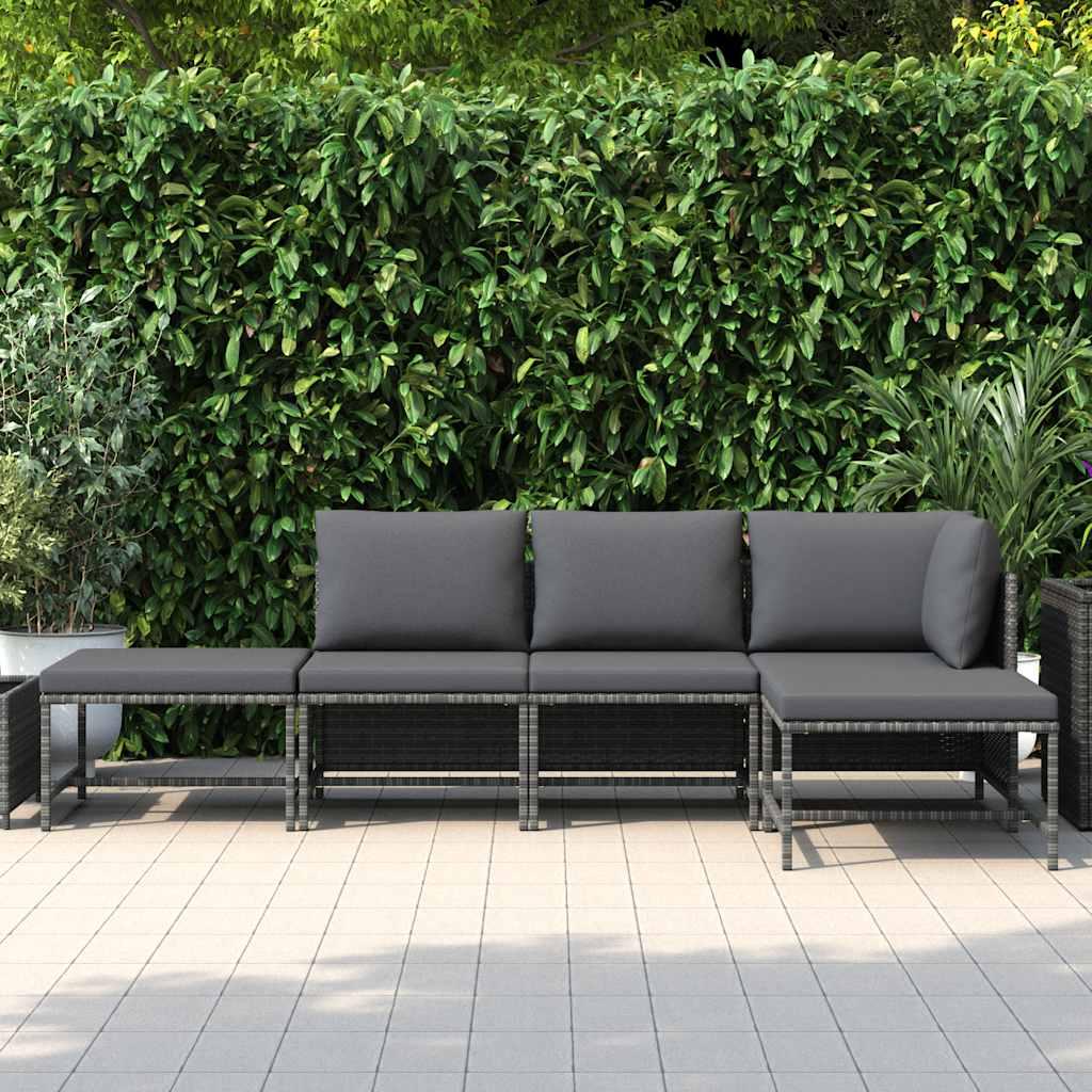 Set de sofá de jardín 5 piezas con cojines ratán sintético gris