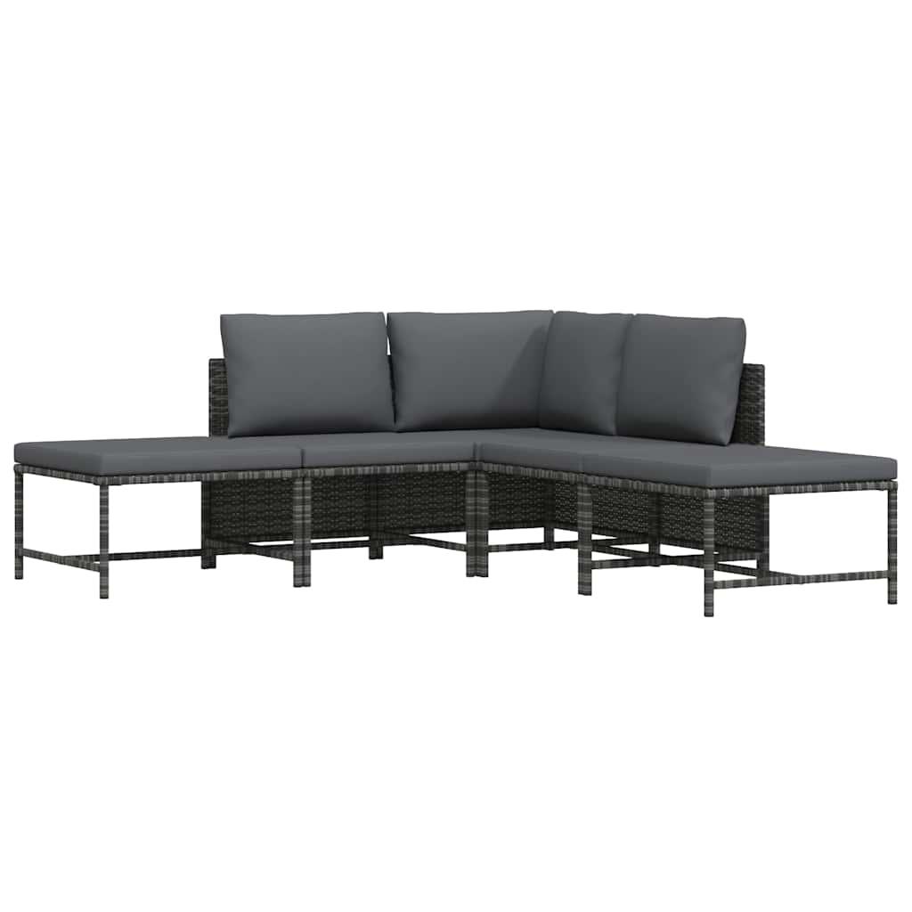 Set de sofá de jardín 5 piezas con cojines ratán sintético gris