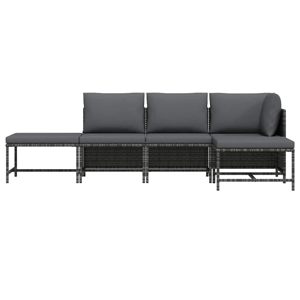 Set de sofá de jardín 5 piezas con cojines ratán sintético gris