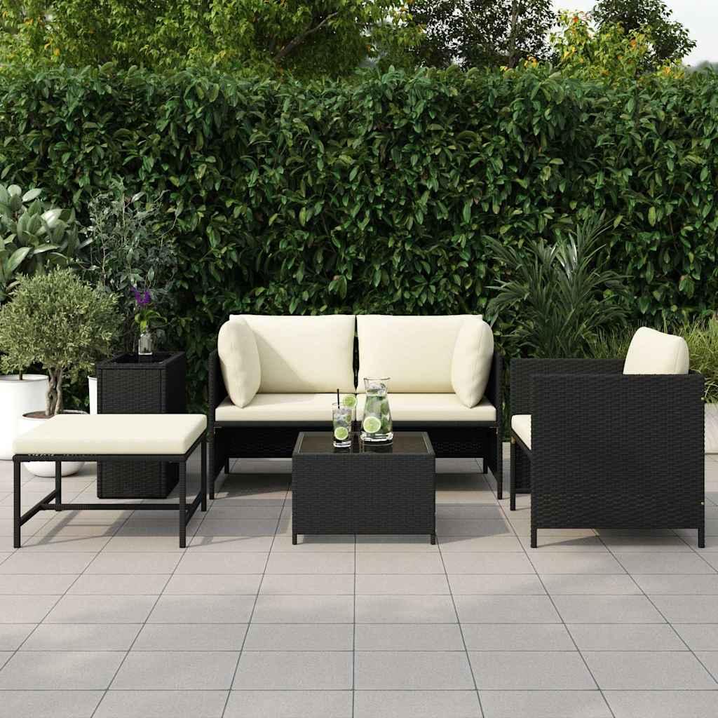 Set de sofás de jardín 4 pzas y cojines ratán sintético