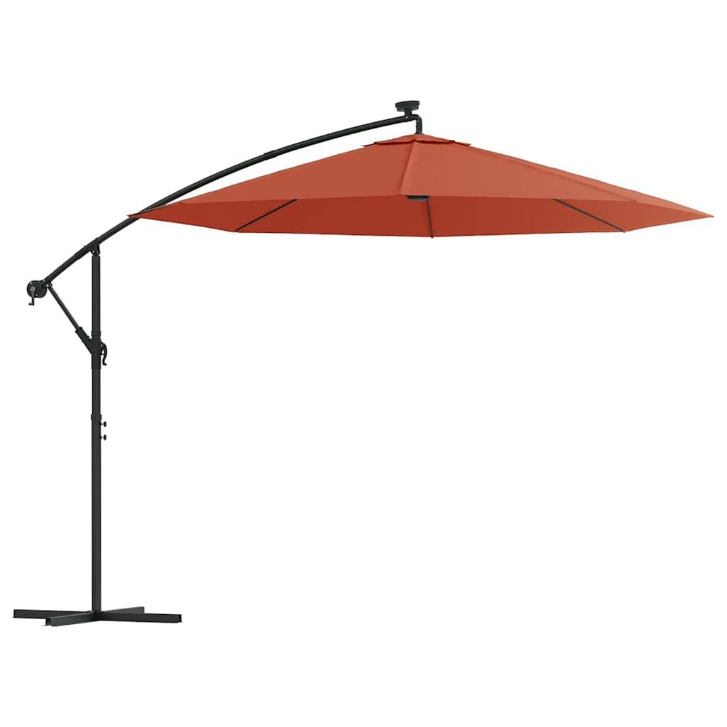 Sombrilla jardín voladiza con luces LED palo de acero terracota
