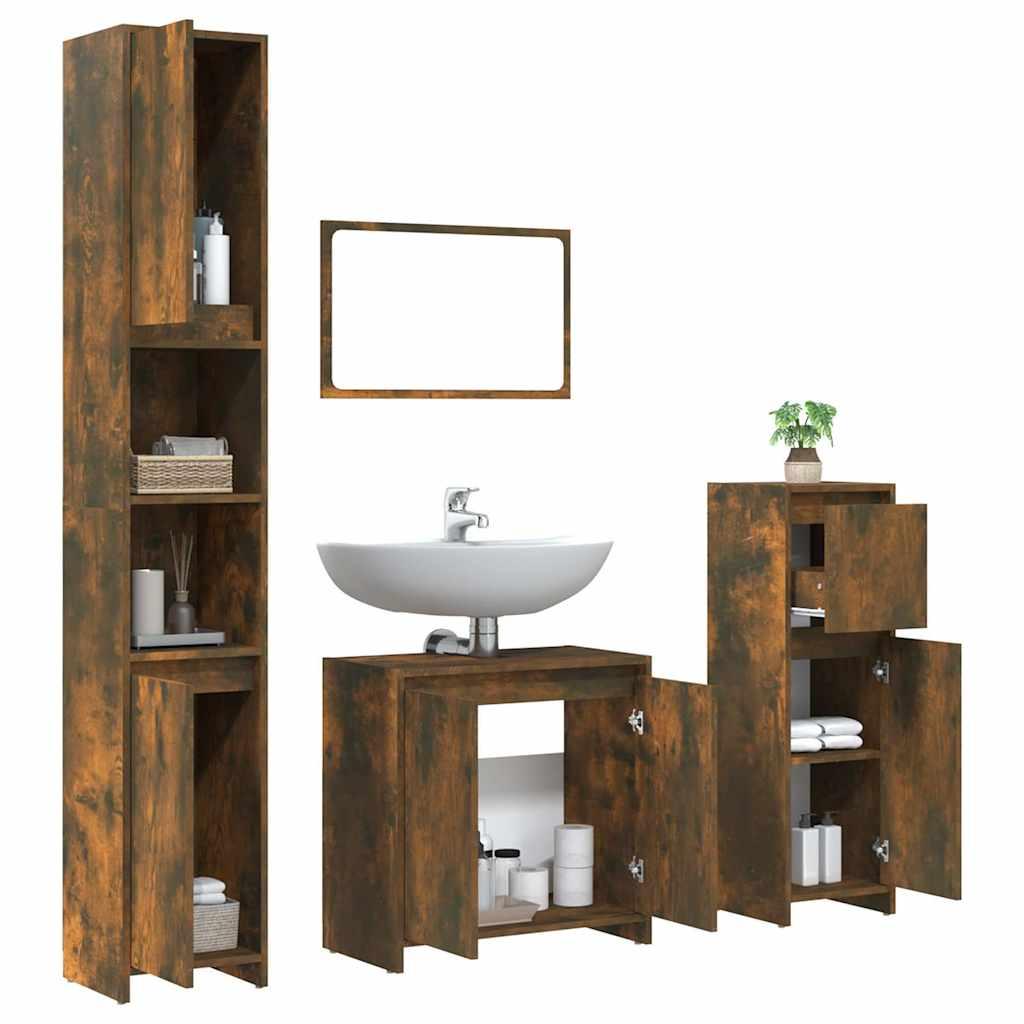 Set de muebles de baño 4 pzas madera contrachapada gris sonoma