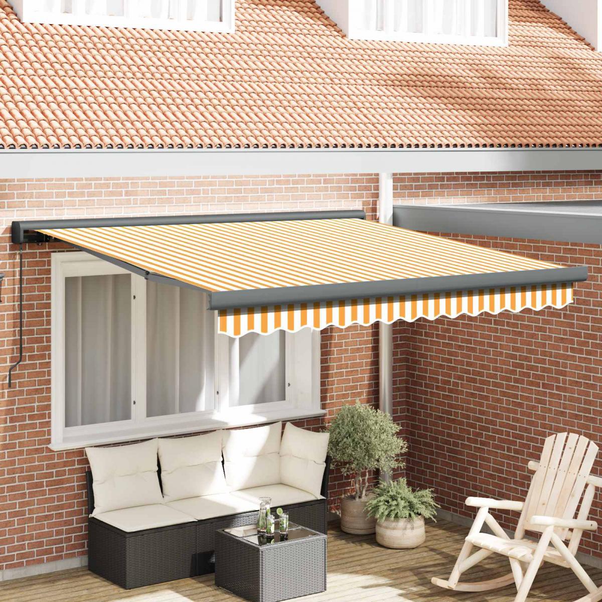 Toldo retráctil Amarillo y Blanco con Marco Antracita 4,5 x 3 m