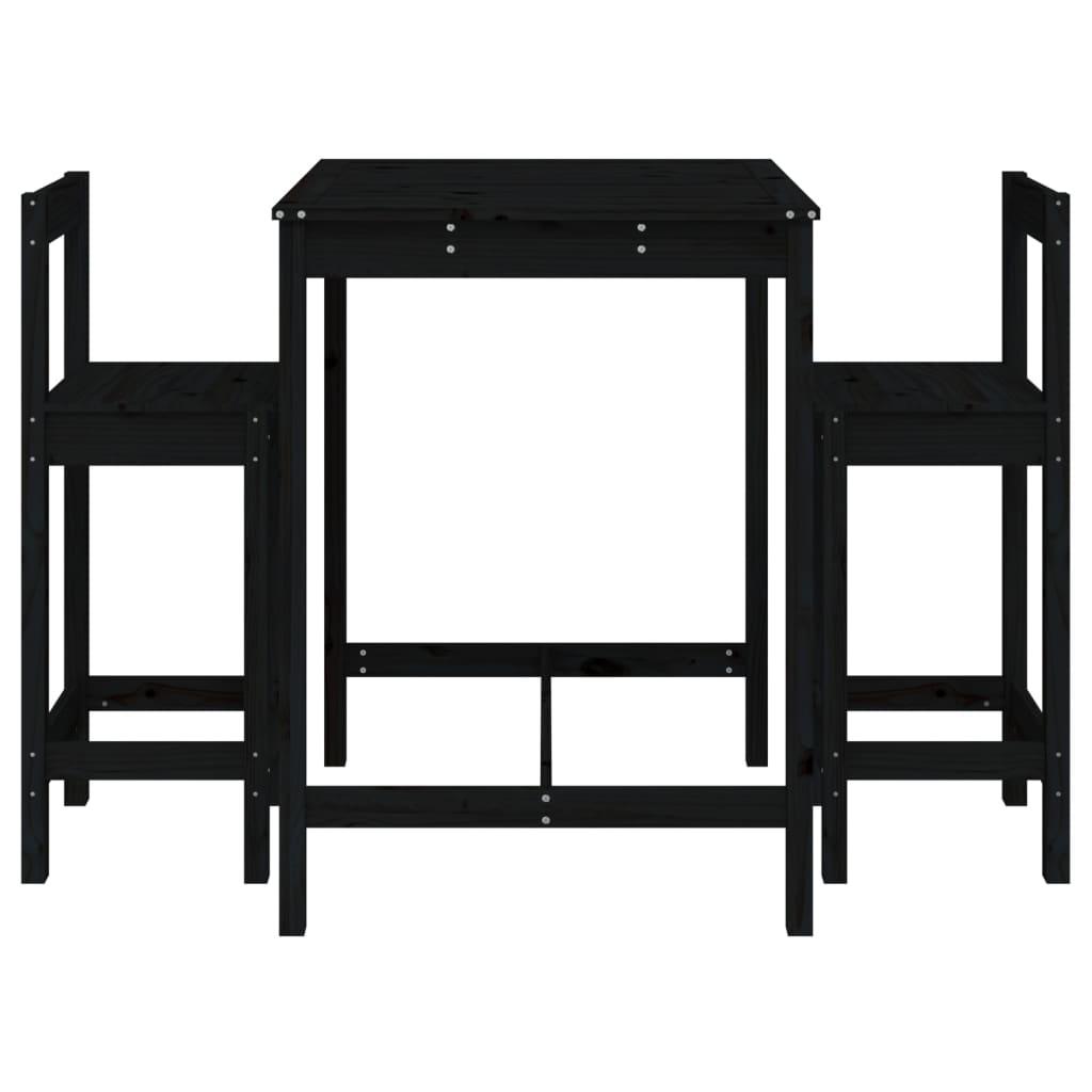 Set de mesa y taburetes altos jardín 3 pzas madera pino negro