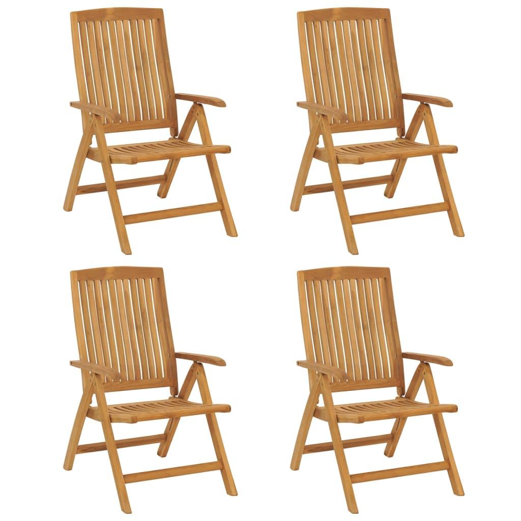 Sillas plegables reclinables, 4 unidades, madera maciza de teca