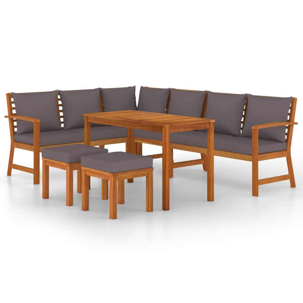Juego comedor jardín y cojines 7 piezas madera maciza acacia