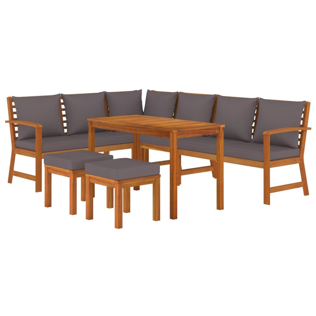 Juego comedor jardín y cojines 7 piezas madera maciza acacia