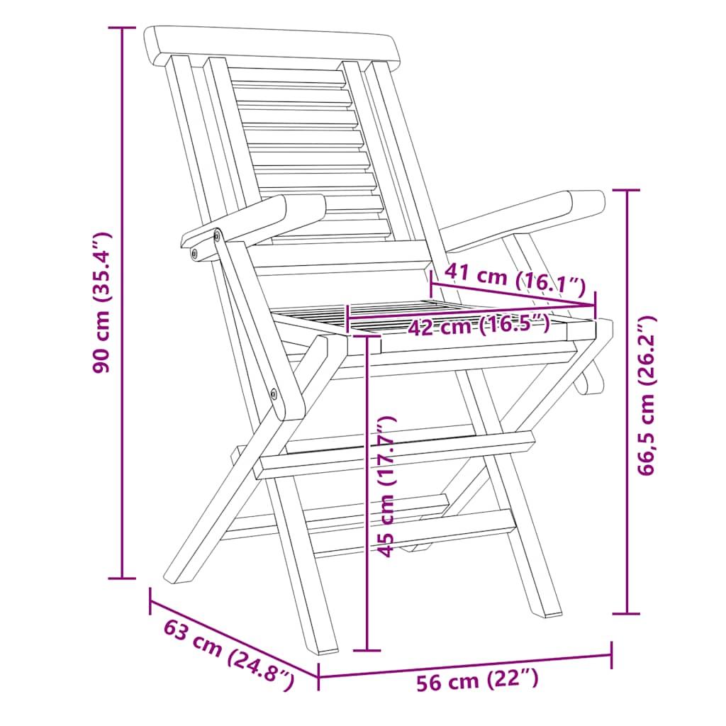 Sillas plegables (4 unidades) de madera maciza de teca
