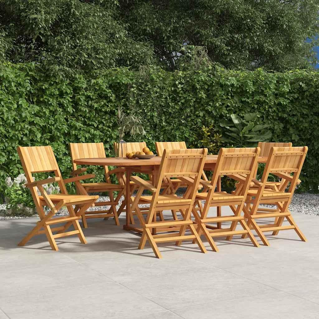 Sillas plegables, 8 unidades, color gris, 56x61x89 cm, madera maciza de teca