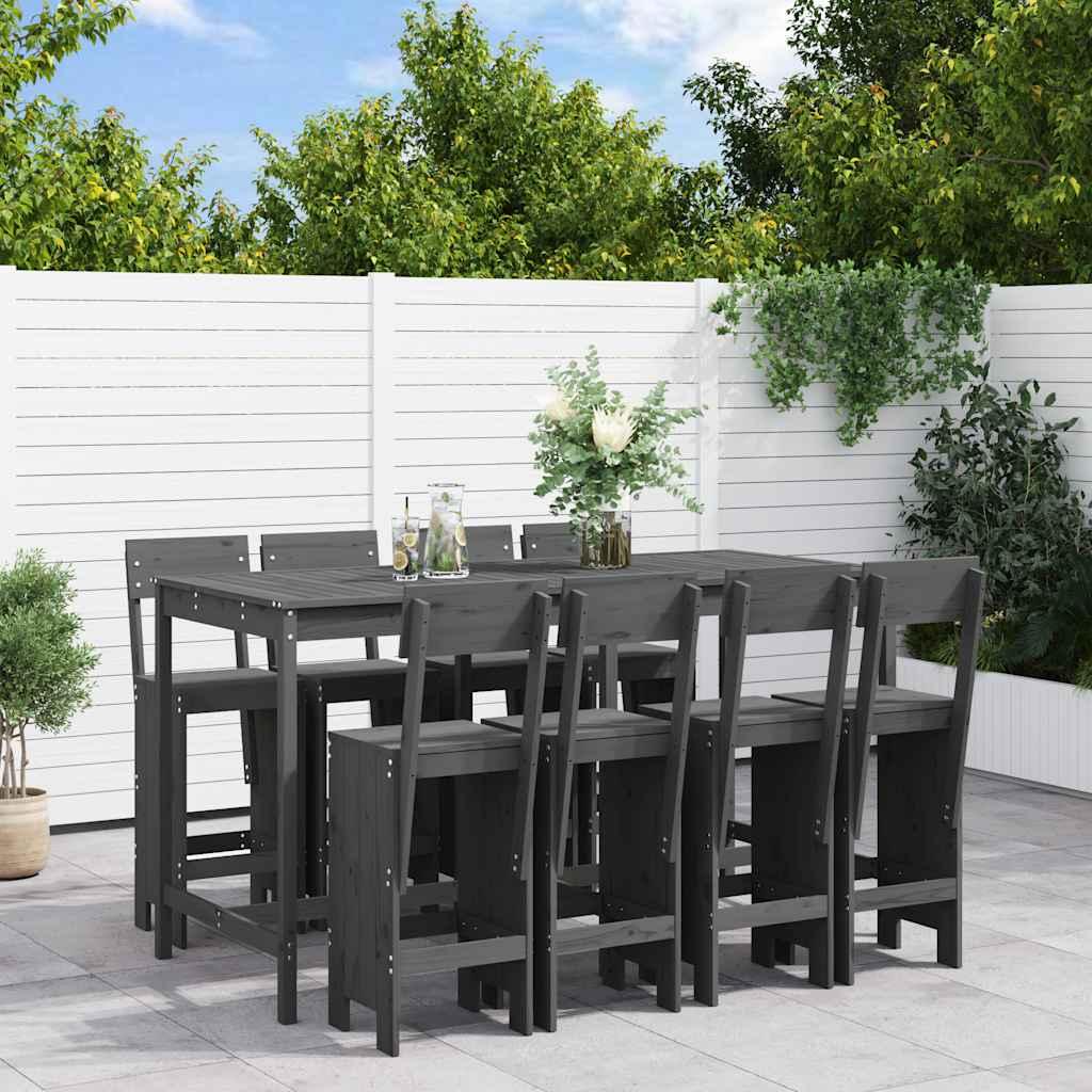 Mesa y taburetes altos jardín 9 pzas madera maciza