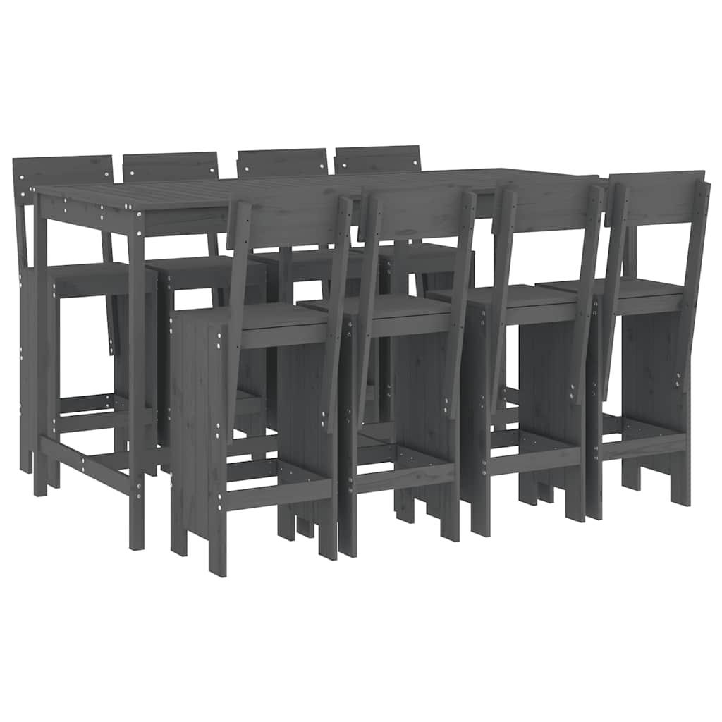 Mesa y taburetes altos jardín 9 pzas madera maciza