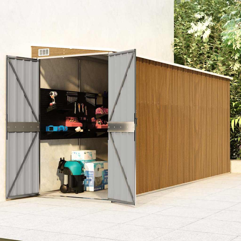 Caseta de jardín de pared marrón 118x382x178 cm acero galvanizado