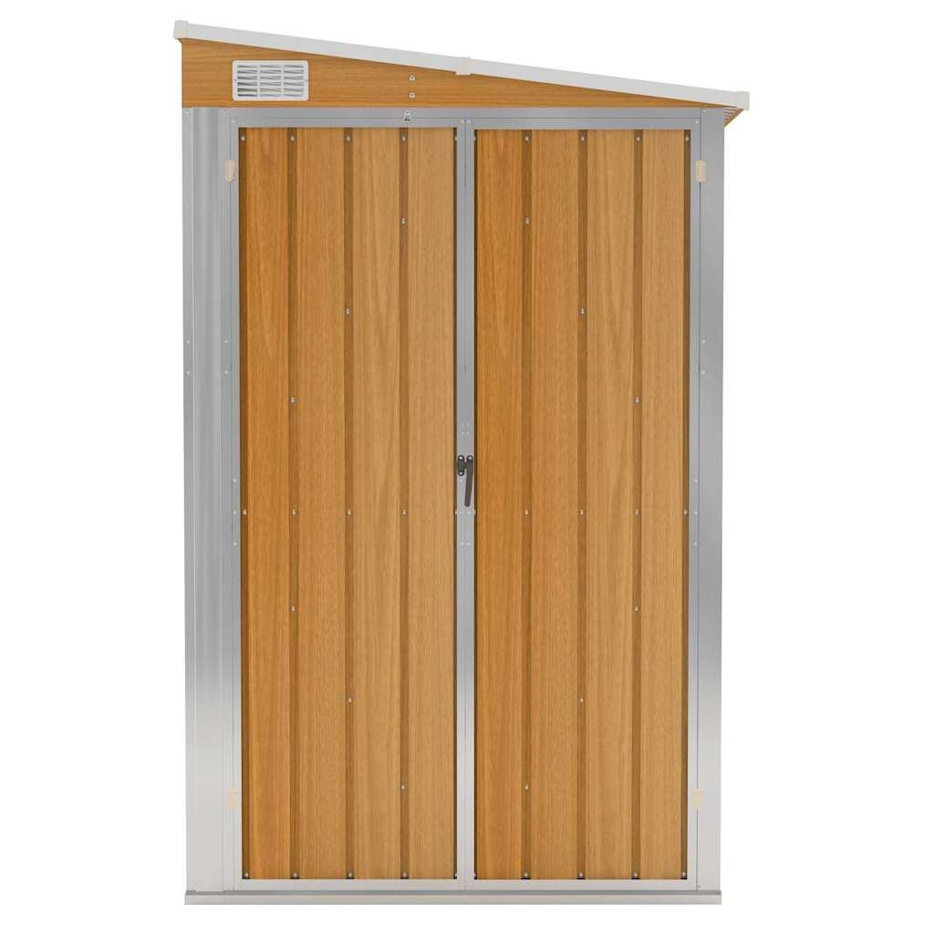 Caseta de jardín de pared marrón 118x382x178 cm acero galvanizado