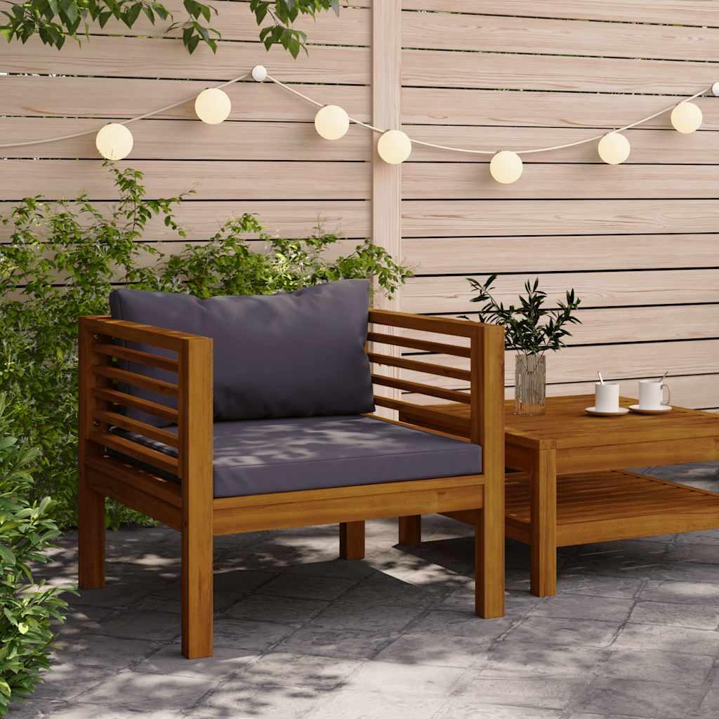 Silla de jardín y cojines blanco crema madera maciza de acacia