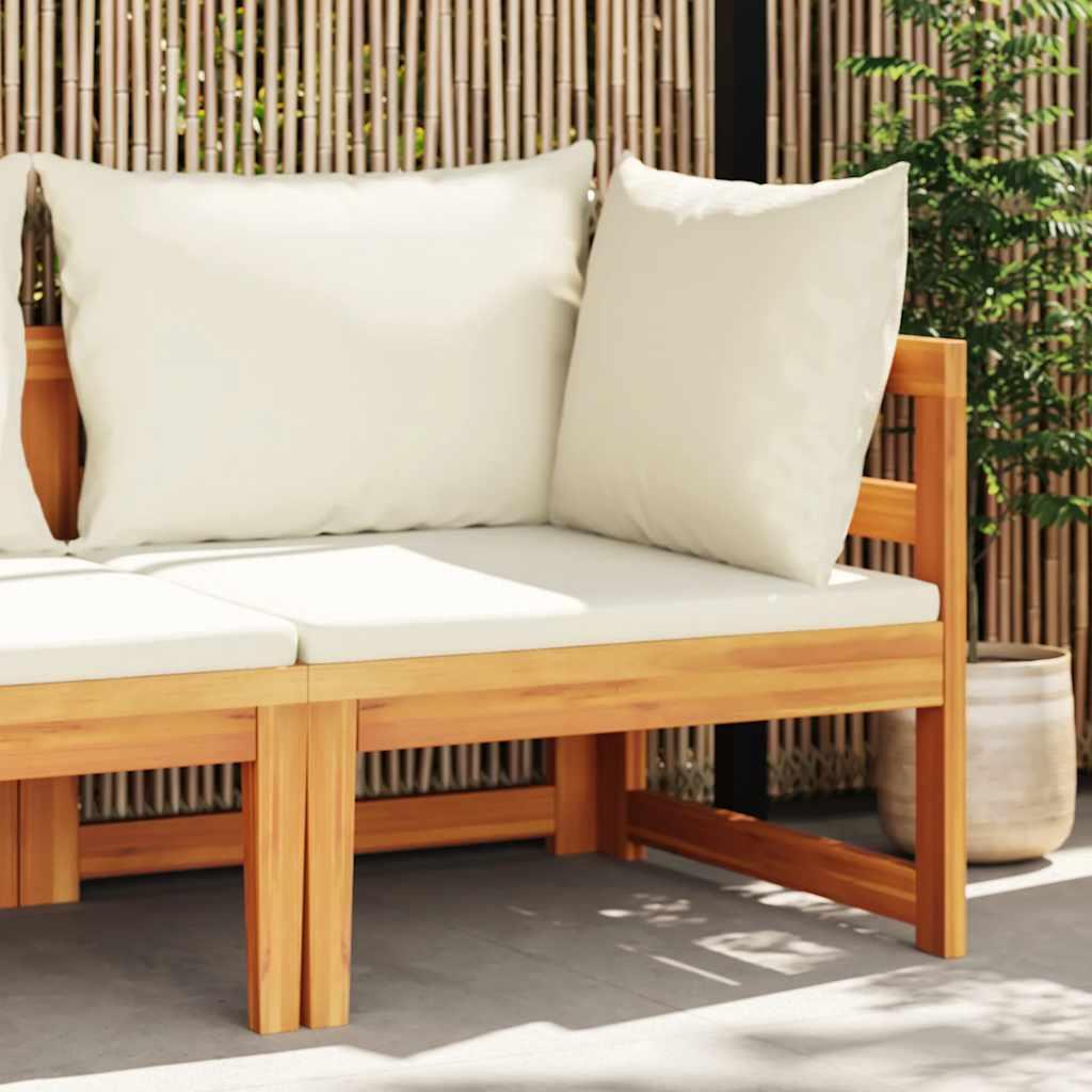 Sofá esquinero con cojines blanco crema madera de acacia