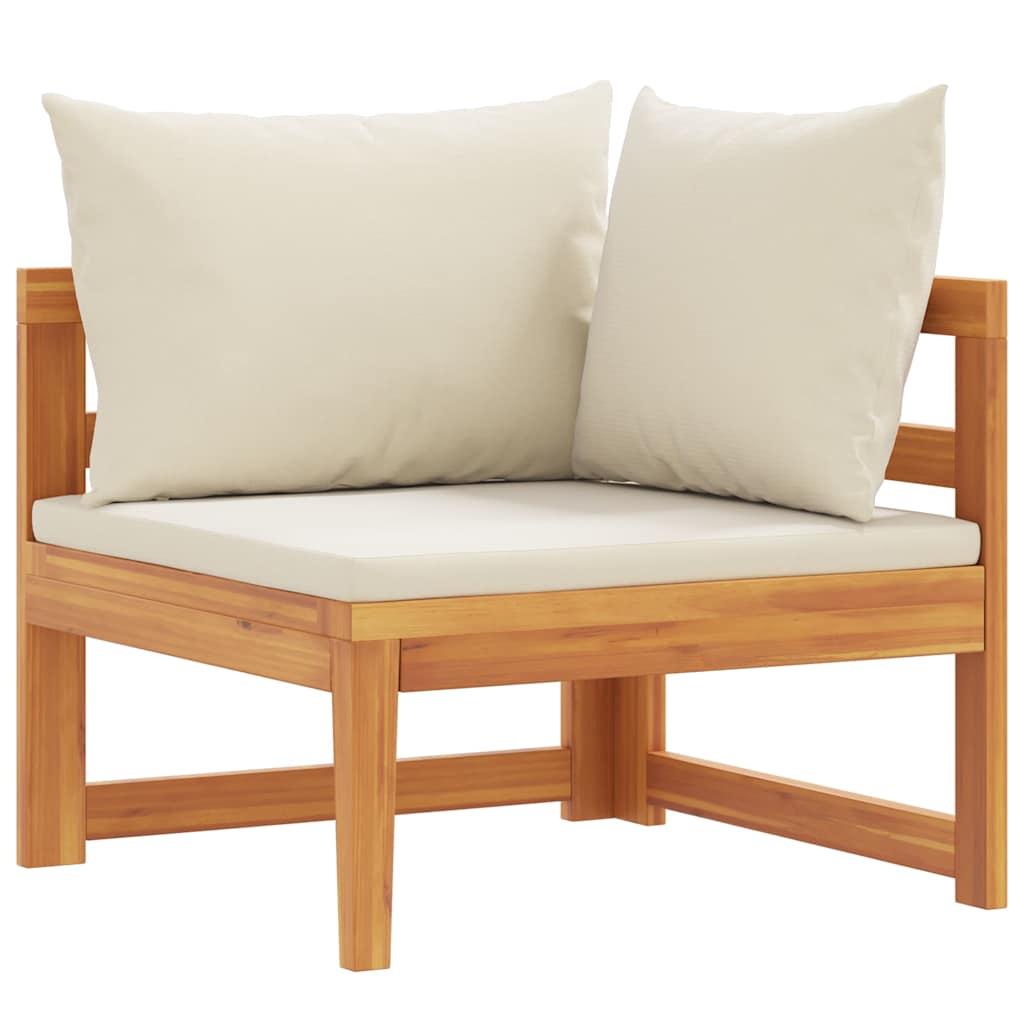 Sofá esquinero con cojines blanco crema madera de acacia