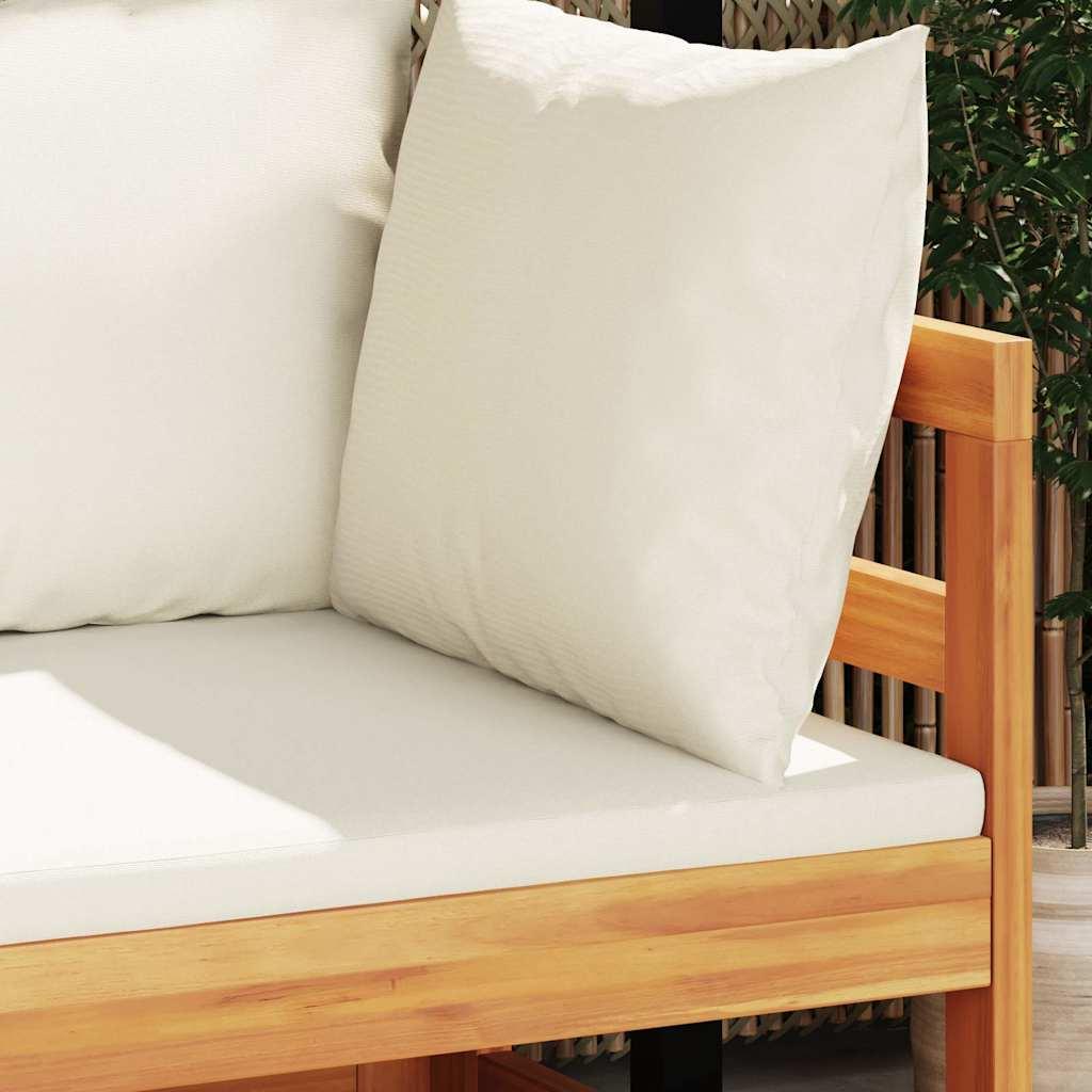 Sofá esquinero con cojines blanco crema madera de acacia